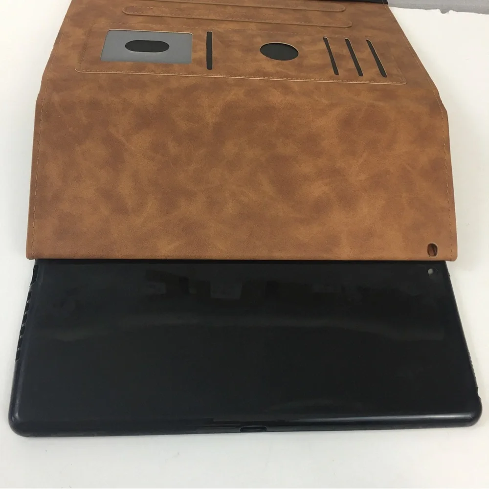 Tablet Device Holder Case embossed leaf print sorrel tan EUC